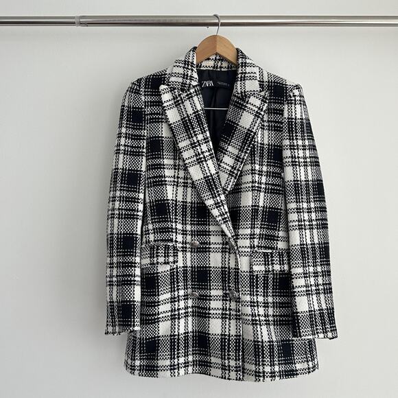 Zara Tweed Jacket Womens Small Double Breasted Blazer Equestrian Quiet Luxury - Picture 1 of 13